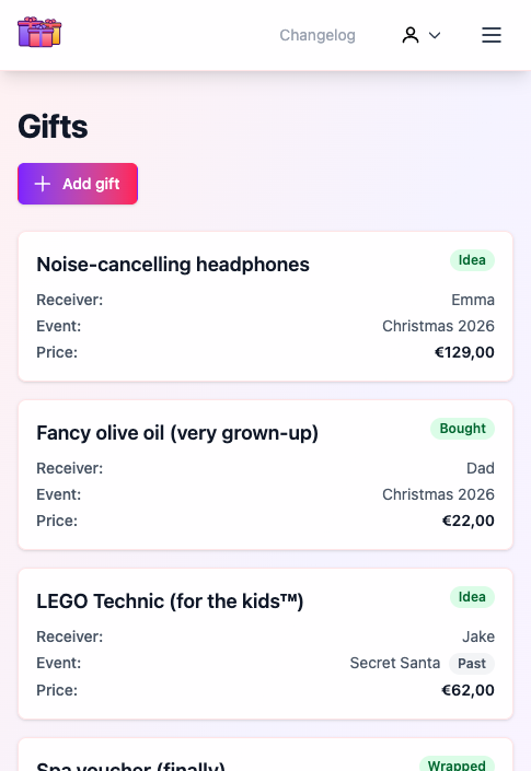 Your gift list